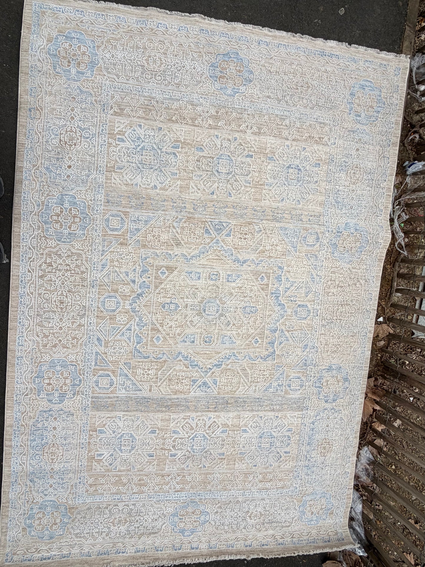 Tapis turc beige bleu pièce unique 200/290