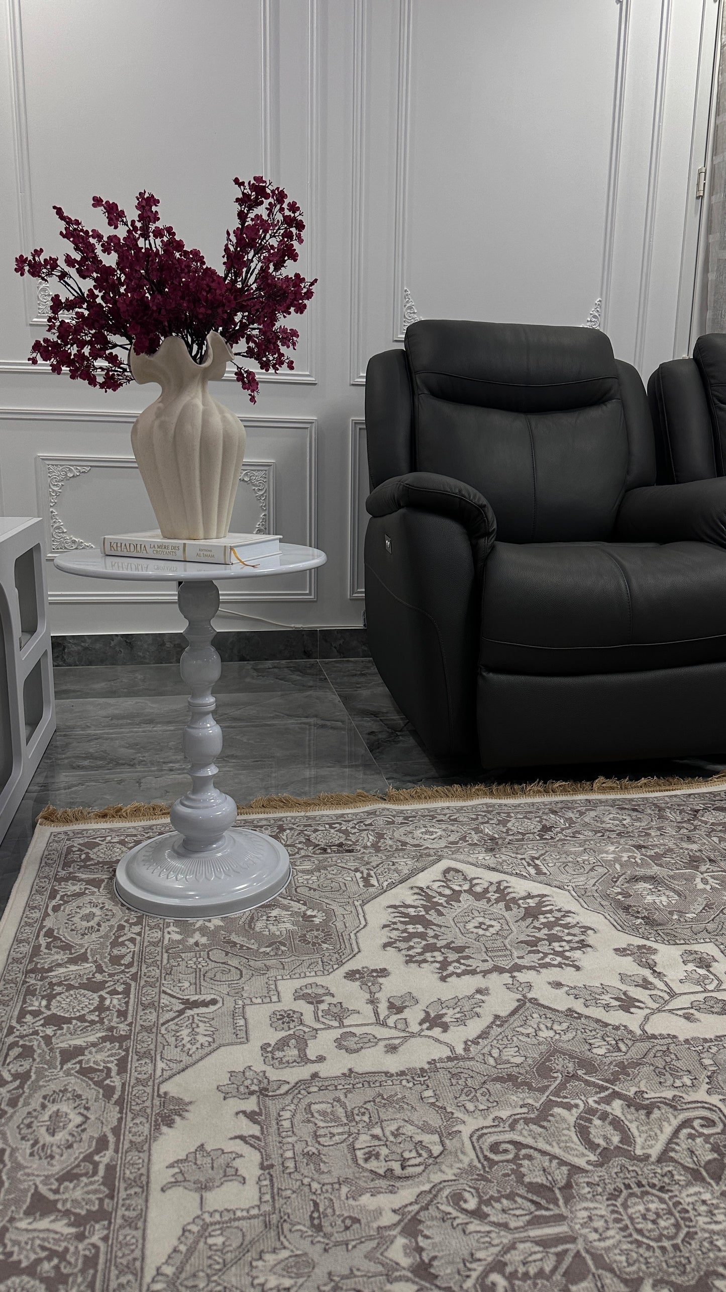 TAPIS VINTAGE MARON FLORAL - Avec Franges