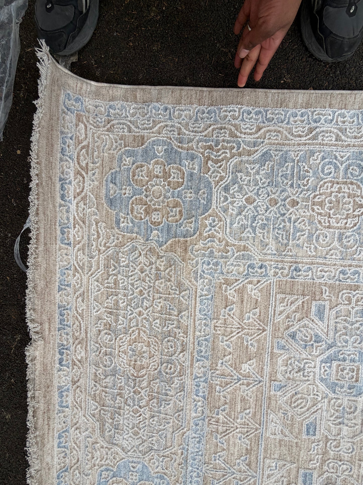 Tapis turc beige bleu pièce unique 200/290