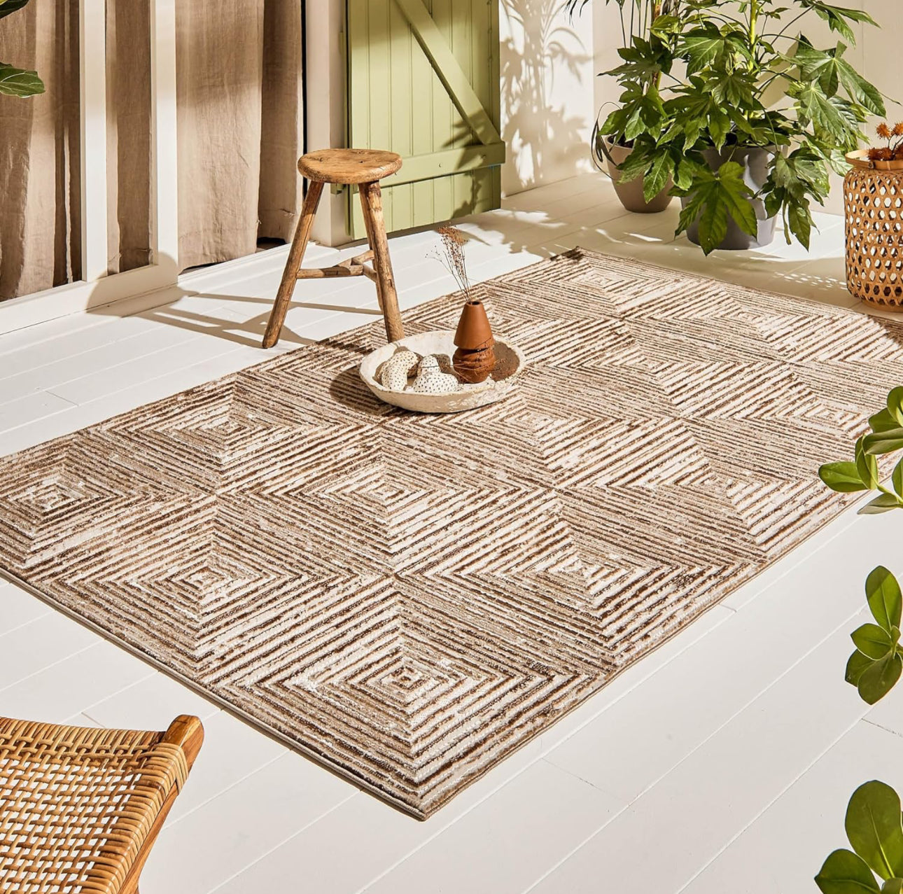 Tapis intérieur et extérieur en relief beige 160/230