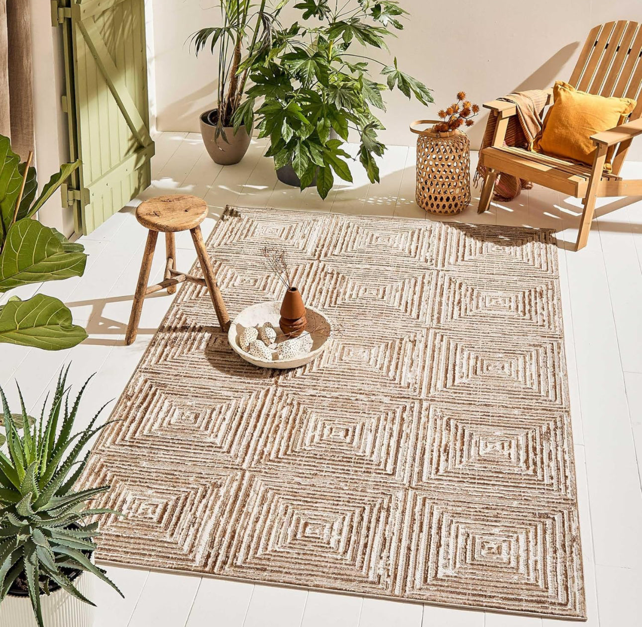 Tapis intérieur et extérieur en relief beige 160/230