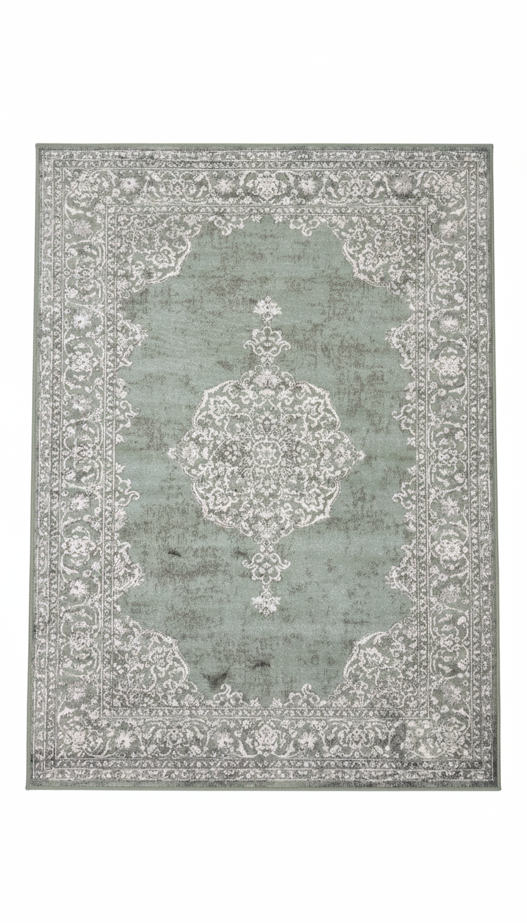TAPIS VINTAGES VERT FLORAL - Sans Franges