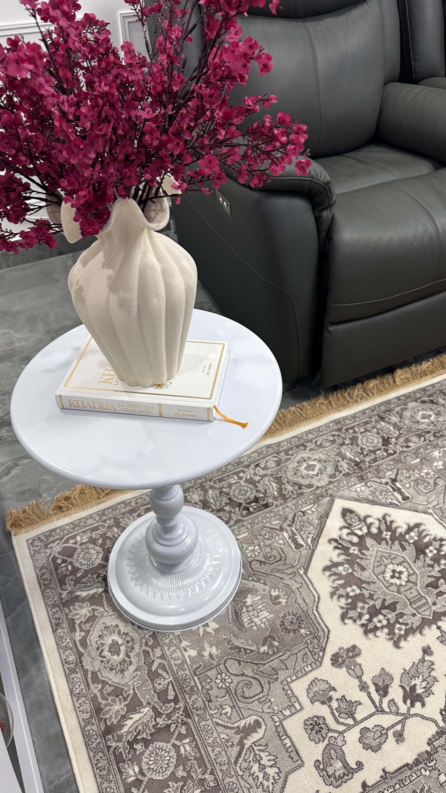 TAPIS VINTAGE MARON FLORAL - Avec Franges